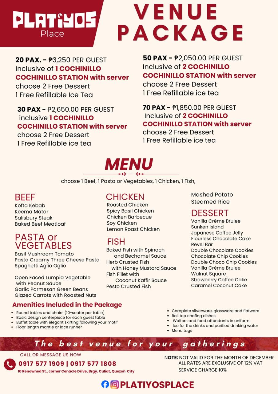 Platiyos Catering Package - Set 1 (Until November 2026)